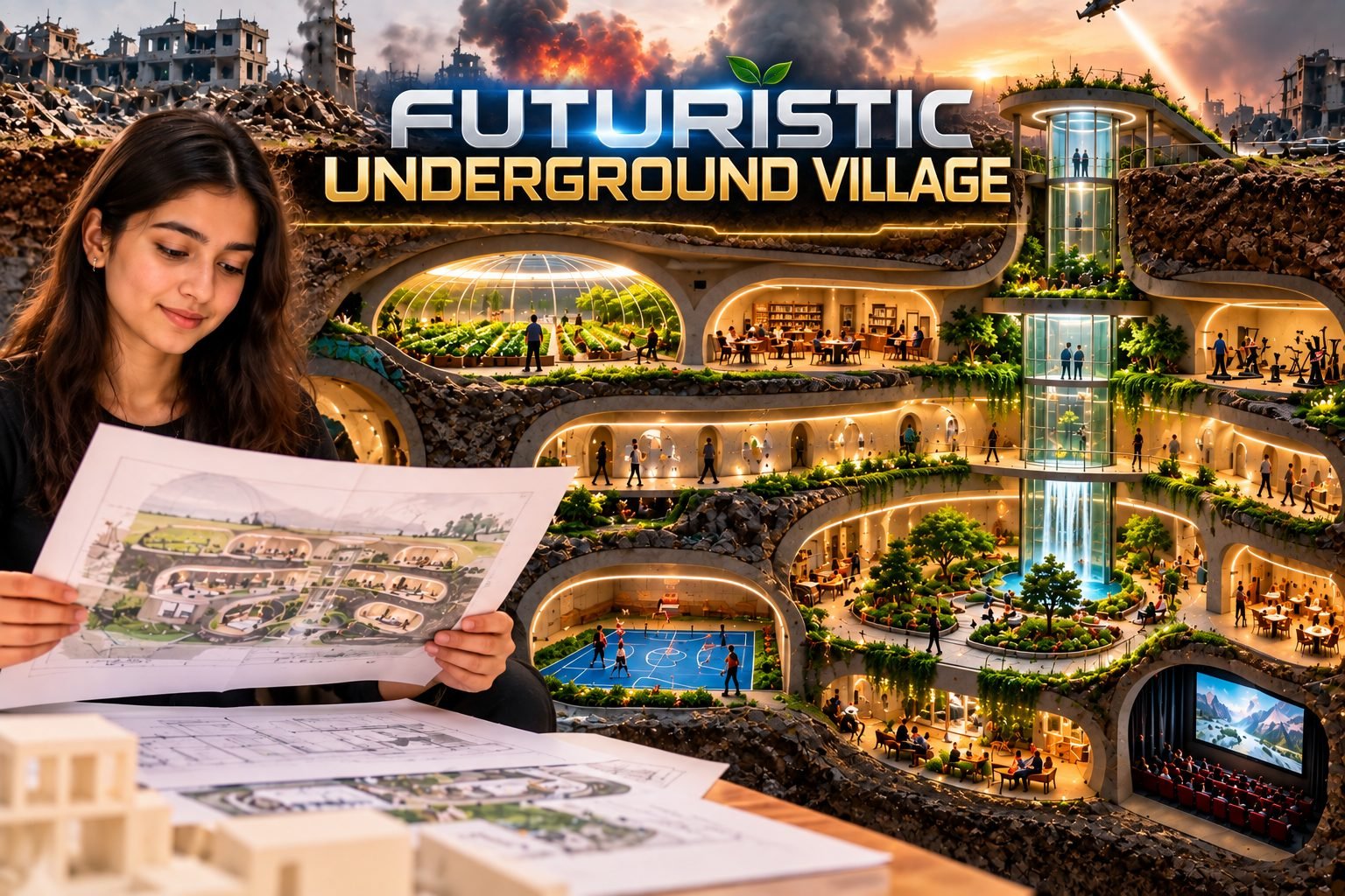 futiristic underground village concept